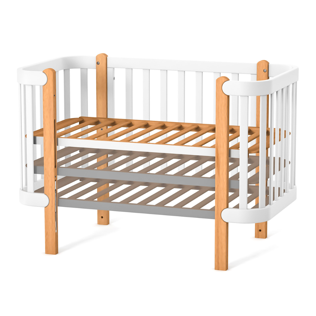 Dětská rostoucí postýlka Zukko Gekko Kids. Kolébka a postýlka 2v1. Bílá / Přírodní Buk